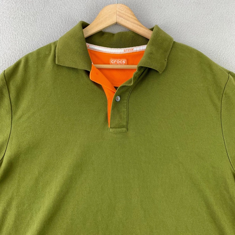 Crocs Polo Shirt Mens Medium‎ Green Thick Cotton Pique Short Sleeve Preppy